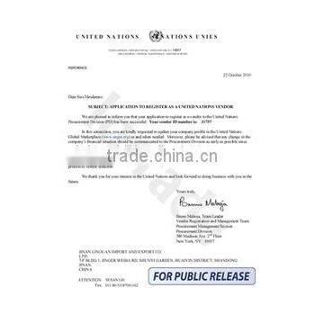 APPLICATION TO REGISTER AS A UNITED NATIONS VENDOR