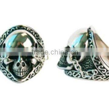Stainless Steel Rings - with 3D skull on it. W/chains attached to ring & eyes