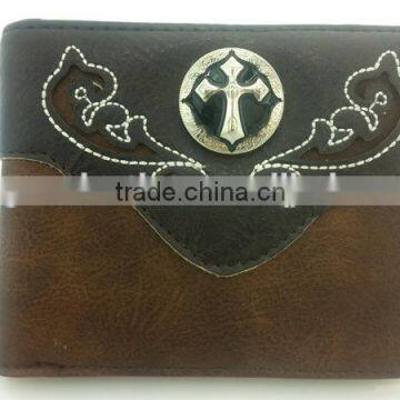 Wholesale men's pu leather purse cowboy cross ornament western rodeo wallets