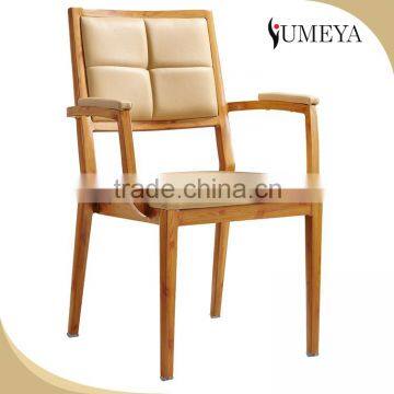 Factory supplier Imitation wooden chair aluminum stackable arm chair