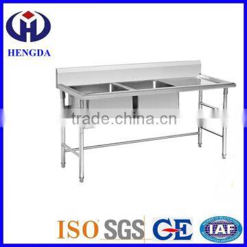 double bowl stainless steel kitchen sink with drainboard for restaurant and hotel manufacture