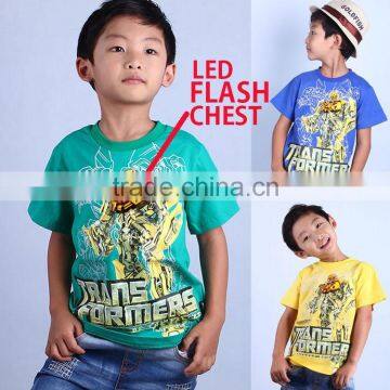 New 2016 Latest Design Led Flashing Lights up Boys Bamble Bee t Shirt With 100% Cotton Fabric and Cartoon Logo