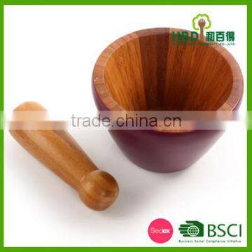 Custom Bamboo Garlic Pot and Tool,wood Mortar Pestle photo-2
