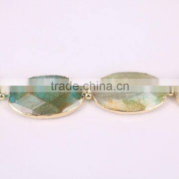 Full Strand Dragon Vein Agate Stone Beads, Oval Agate Druzy Gemstone Fashion Gold Plated Jewelry photo-2