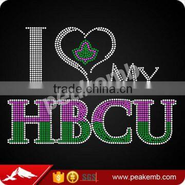 Factory Direct Rhinestone Iron on Transfer I Love My HBCU Motif for Apparels