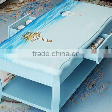 Mediterranean Style Coffee Table, Sailing Boat Handpainting Tea Table, Pastoral Solid Wood Living Room Coffee Table (BF01-X1157) photo-5