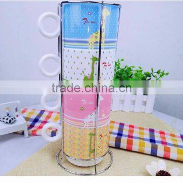 Porcelain 4 Stackable Coffee Mugs With Metallic Rack Set photo-3