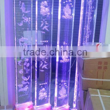 indoor decorative glass pillars with 3d laser