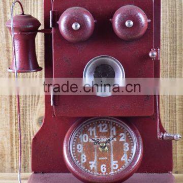ANTIQUE RED METAL TELEPHONE SHAPE TABLE TOP CLOCK