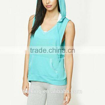 fashion women sleeveless pull over hoodie