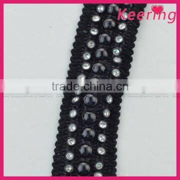 fashionable black tape rhinestone decorative trim for garment WTPE-055