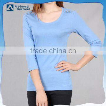 womens plain long sleeve t shirt wholesale china special shoudler botton design fashion pretty t shirt for women