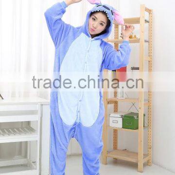 flannel cartoon adult animal jumpsuit animal pajamas jumpsuit blue stitch design