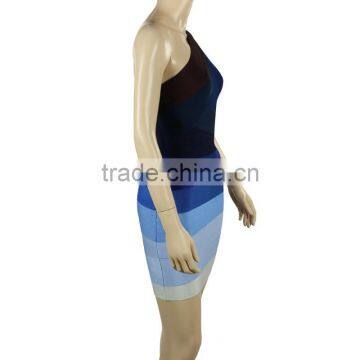 Elastic Knitted HL Blue Gradient One Shoulder Bandage Dress Sexy Club Dress Women Dress HL photo-4