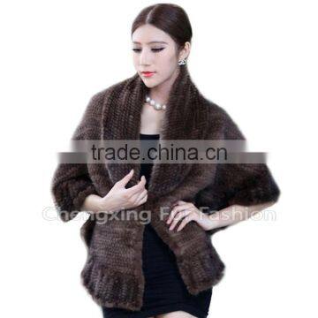 CX-B-M-21 Good Quality Fashion Cape Poncho/ Knitted Mink Fur Shawl photo-5