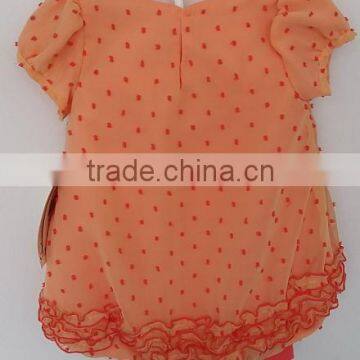 2016 Beautiful Baby Girl Orange Color Flowers Embroidered Dress With Knit Pants 2 for Summer photo-2