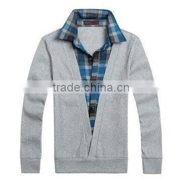 fashion fake two piece men's long sleeve cotton pullover sweater