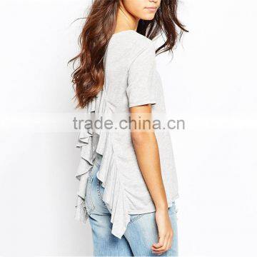 Girls Short Sleeve Plain New Design Frill Back t Shirts, Frill Back t Shirts Wholesale Cheap. photo-4