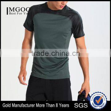 MGOO New Design Dry Fit Sportwear Gym T-shirt Men Muscle Fitness Color Block T Shirt