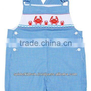 Baby Boy Royal Blue Gingham Smocked Mr. Crabs Sunsuit