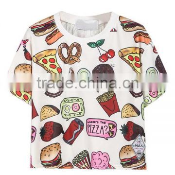 White Printed Cropped tops,Wholesale Women Summer Short Sleeve Logo full body subliamtion Printing Custom Ladies Crop Top