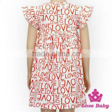 Hot Sale Summer Casual Kids Clothing Fly Sleeve LOVE Printed Design New Model Girl Short Dress