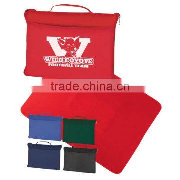 Fleece Travel Blanket - made from polyester fleece, measures 51" x 63", has a self-contained bag and comes with your logo