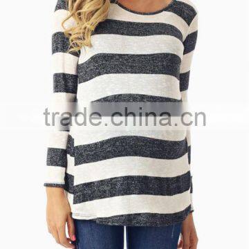 BLACK WHITE STRIPED KNIT BUTTON BACK MATERNITY TOP