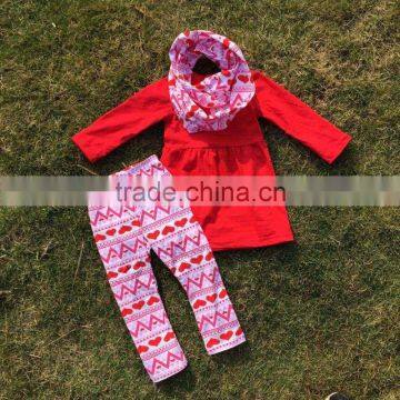 cute toddler V-days girls baby kids Valentine clothes heart top pant new design hot sell boutique red sets