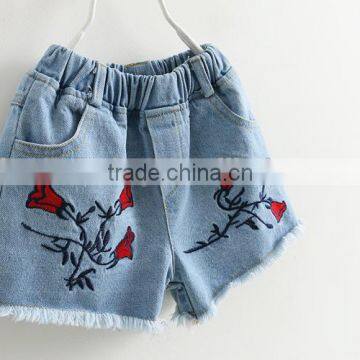 Summer Wholesale Solid Color Embroidery Girls Denim Shorts photo-3