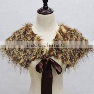 High Quality Lady Shawl With Fake Fur Collar and Cuff Fashion Scarf Cape