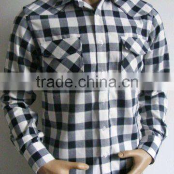 Elegant Style Single-brushed Big-plaids Black&White Leisure Round Hem Flannel Shirt for Men photo-2