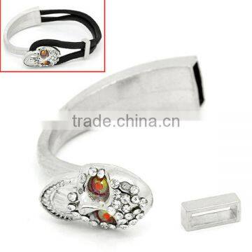 Half Bracelet Bangle Bar With Slider Halloween Skull Silver Tone Red & Clear Rhinestone 6cm x 1.5cm,2Sets