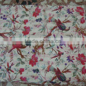 Bird Printed Handmade Kantha Quilts for Christmas & New Year Gifts