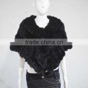 SJ1004 Black Dyed Color Rabbit Fur Shawl Stole for Women