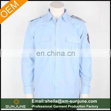 Blue long sleeve security uniform guard shirt with epaulet