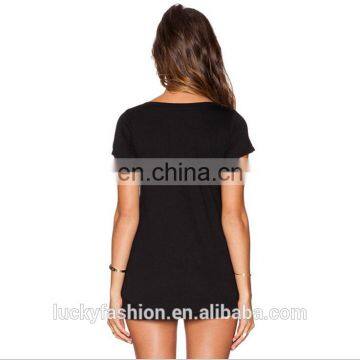 OEM Women's Sexy Girls Simple Black V Neck Wholesale t Shirts photo-3