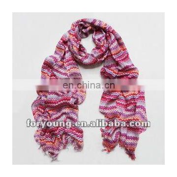 stripe scarf with frayed fringe in viscose