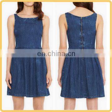 fashion dark bule washed woman denim dress made in china