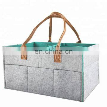 Amazon Hotselling Felt Diaper Caddy Storage Organizer Bag With pu Leather Handle photo-3