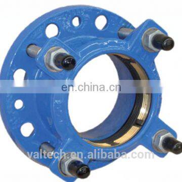 Ductile iron flange adaptor PN16 with tensile resistant sealing ring for PE Pipes