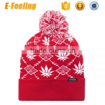 Custom Jacquard Logo Beanie Hats With Top Ball