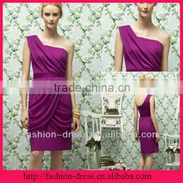 New Elegant One Shoulder Purple Bridesmaid Dress