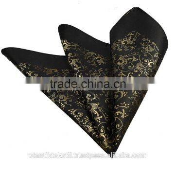 Black Gold Pairsley Custom Pocket Square, Manufactoring Hankercheif,