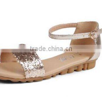 2016 New Design Shiny Sequined Pailette Flat Real Leather Sandals Shoes for Summer and Beach With Oxford Sole photo-3