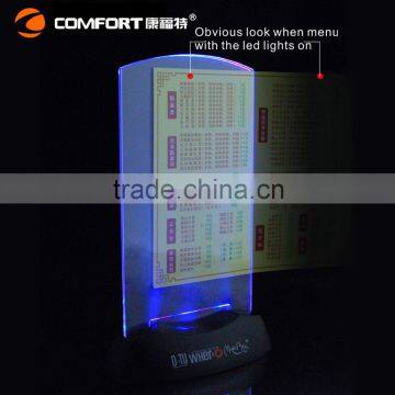 Gold supplier lighted menu holder led table tent