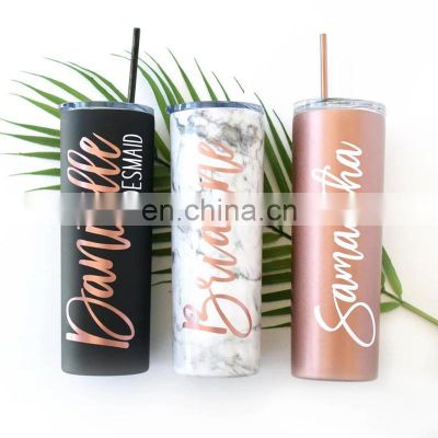 Leak proof economic stock wholesale slim glitter sublimation stainless steel 20oz skinny tumbler with straw and lid