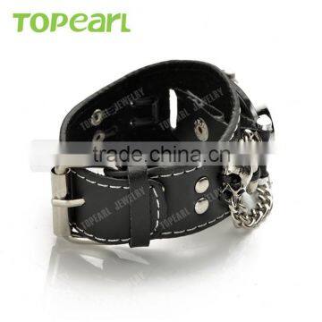Mens Gothic Punk Rock Chain Skull Bullets Black Leather Watch LVB227 photo-4