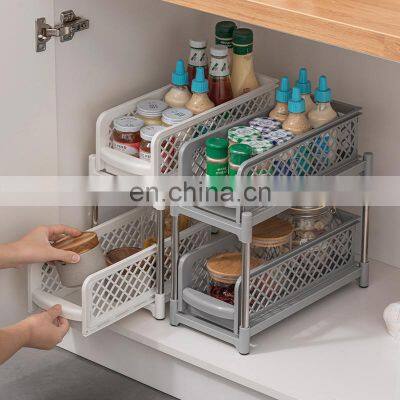 Slim Space Saving Table Kitchen Accessories Pantry Storage Basket Foldable Slide Plastic Spice Rack Storage Holders & Racks
