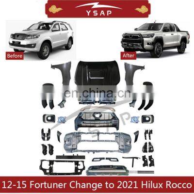 High Quality Upgrade Body Kit Facelift Kit for 2012-2015 Fortuner Change to 2021 Hilux Rocco Kit